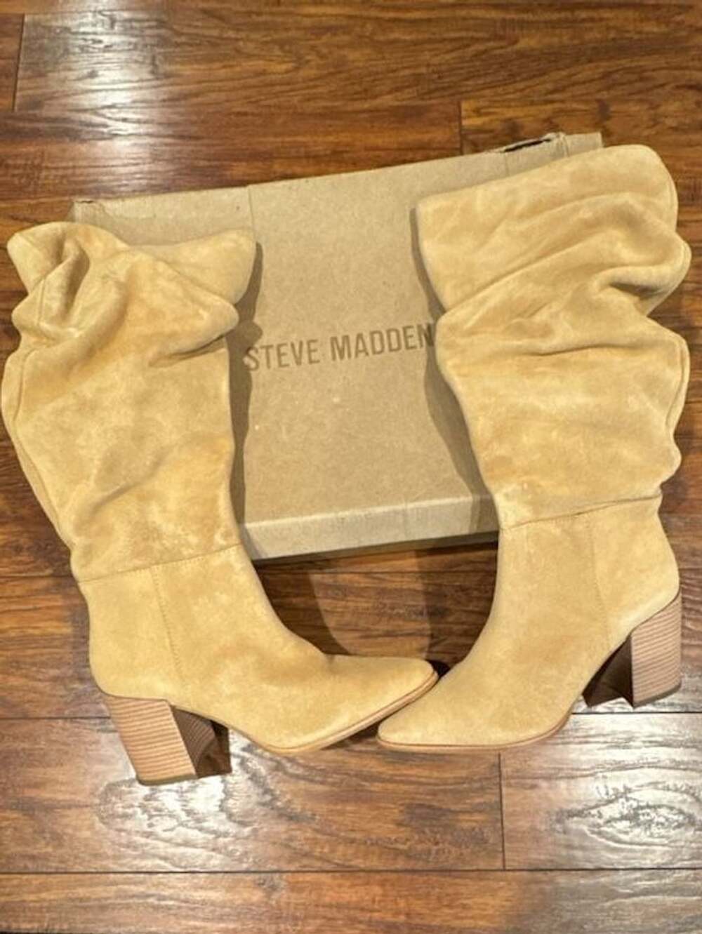 Steve Madden Haimi Knee High Slouch Boots Tan Suede